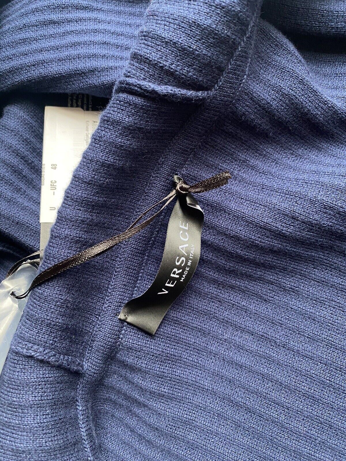 Мужская вязаная куртка Versace с худи синего цвета NWT 995 долларов США 48 США (58 евро) A237551 IT 