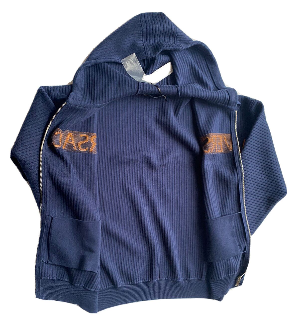 Мужская вязаная куртка Versace с худи синего цвета NWT 995 долларов США 48 США (58 евро) A237551 IT 