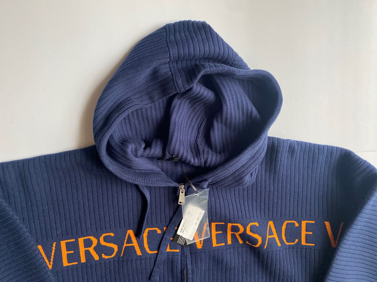 NWT 995 $ Versace Herren-Strickjacke mit Kapuze, Blau, 48 US (58 Euro) A237551 IT 