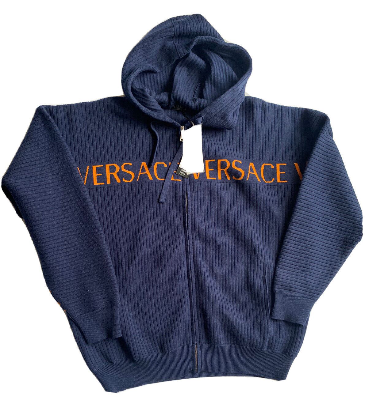 NWT $995 Versace Men's Knit Jacket with Hoodie Blue 48 US (58 Euro) A237551 IT