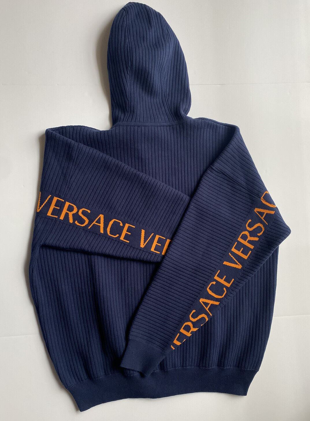 NWT $995 Versace Men's Knit Jacket with Hoodie Blue 48 US (58 Euro) A237551 IT