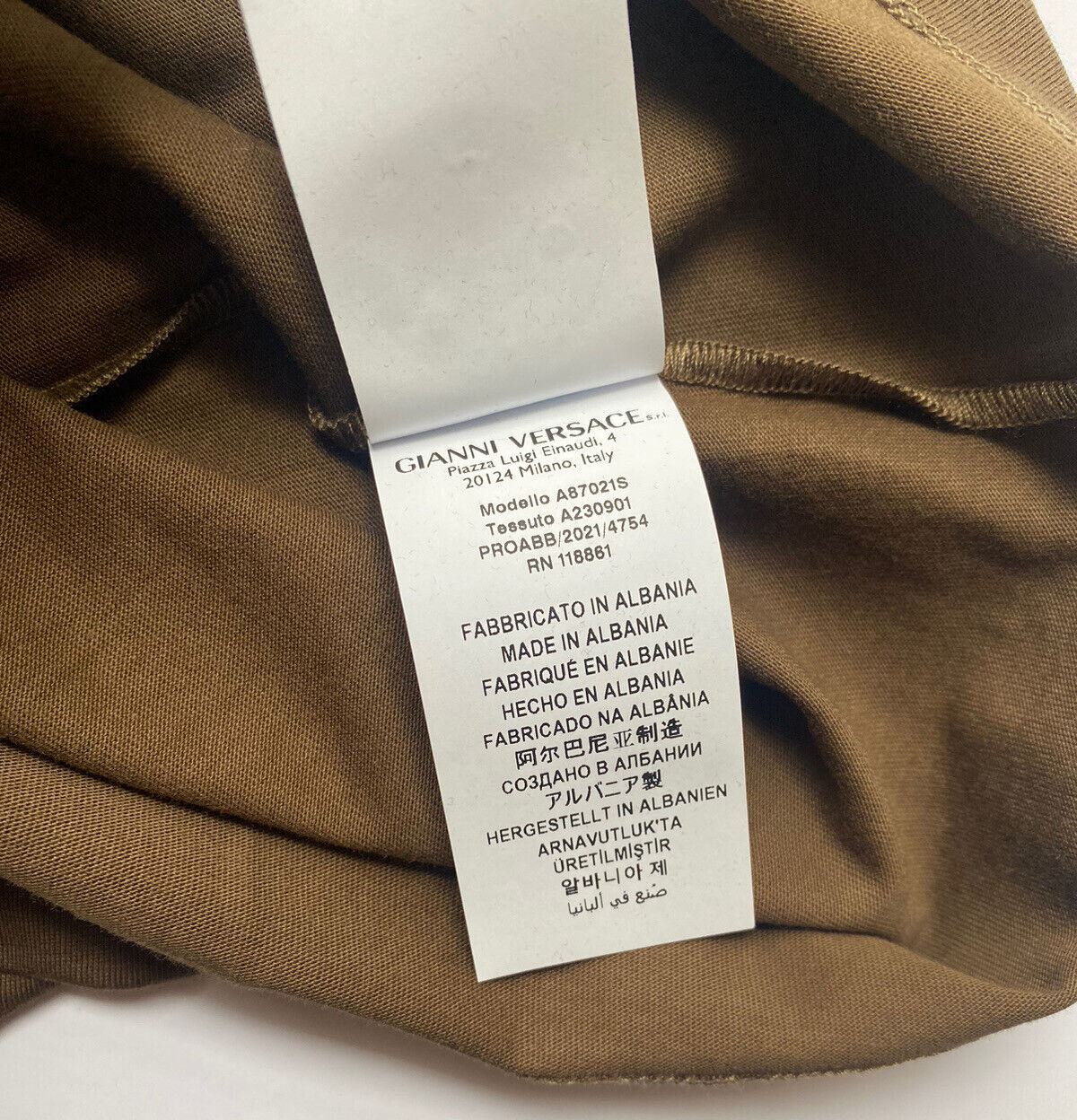 NWT $450 Versace Knit Logo Crew Neck Khaki Jersey T-Shirt 5XL (Fits 4XL) A230901