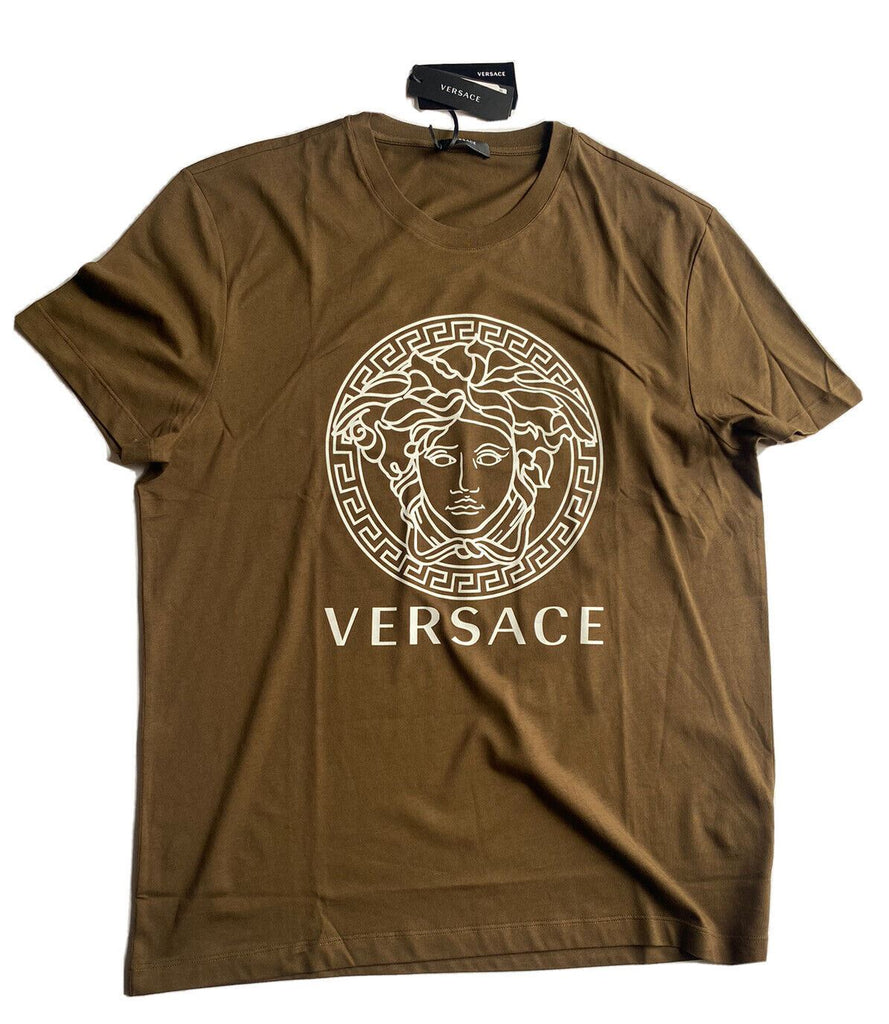 NWT 500 $ Versace Medusa Logo Khaki Jersey T-Shirt 5XL (passt 4XL) A230901 Italien