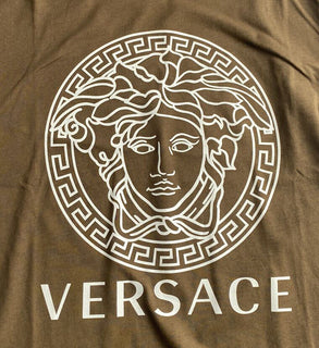 NWT 500 $ Versace Medusa Logo Khaki Jersey T-Shirt 5XL (passt 4XL) A230901 Italien
