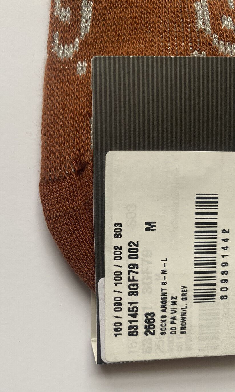 Носки NWT Gucci Mini с греческим узором GG, серебристо-коричневые, средние (размер 9) 631451 