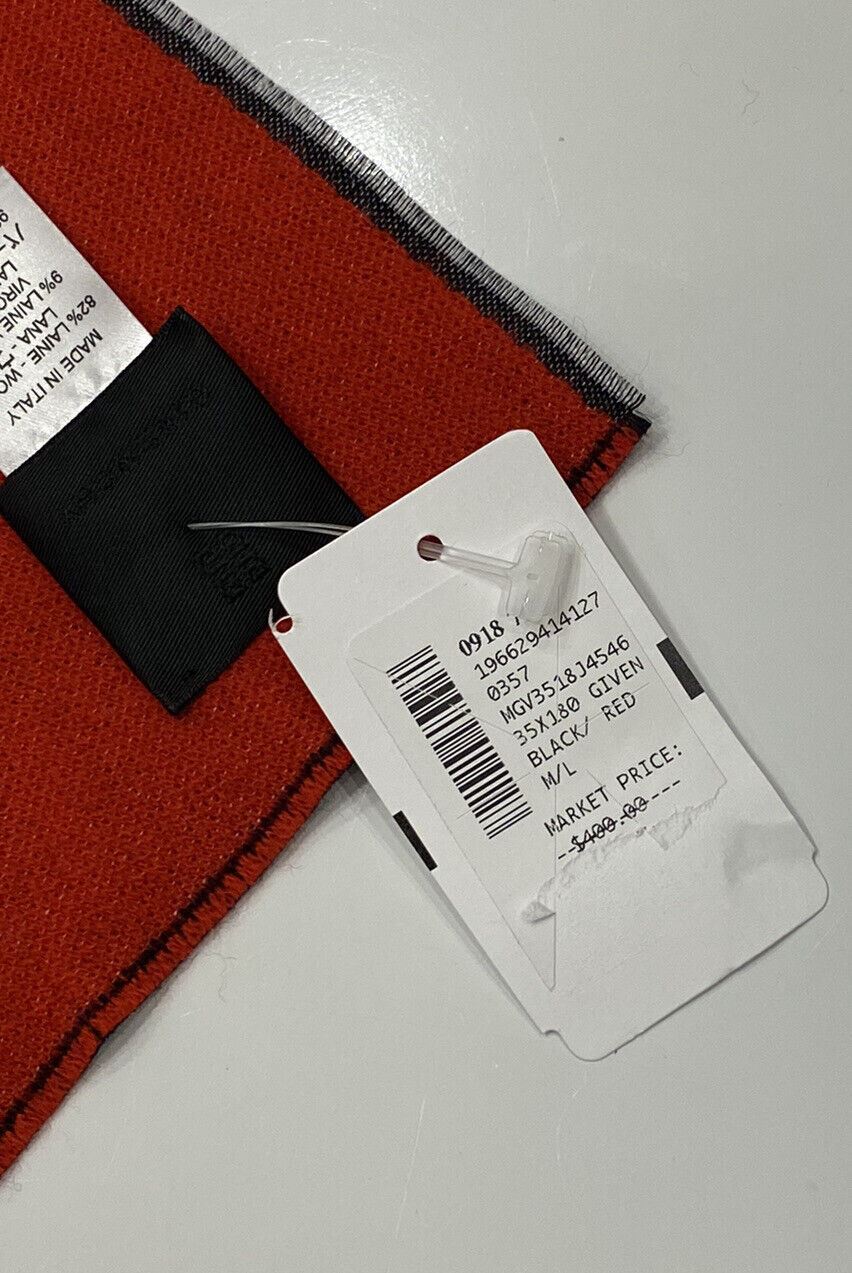 Neu mit Etikett: 400 $ Givenchy-Logo-Wendeschal aus Wollmischung in Schwarz/Rot, 14" B x 70" L, Italien 