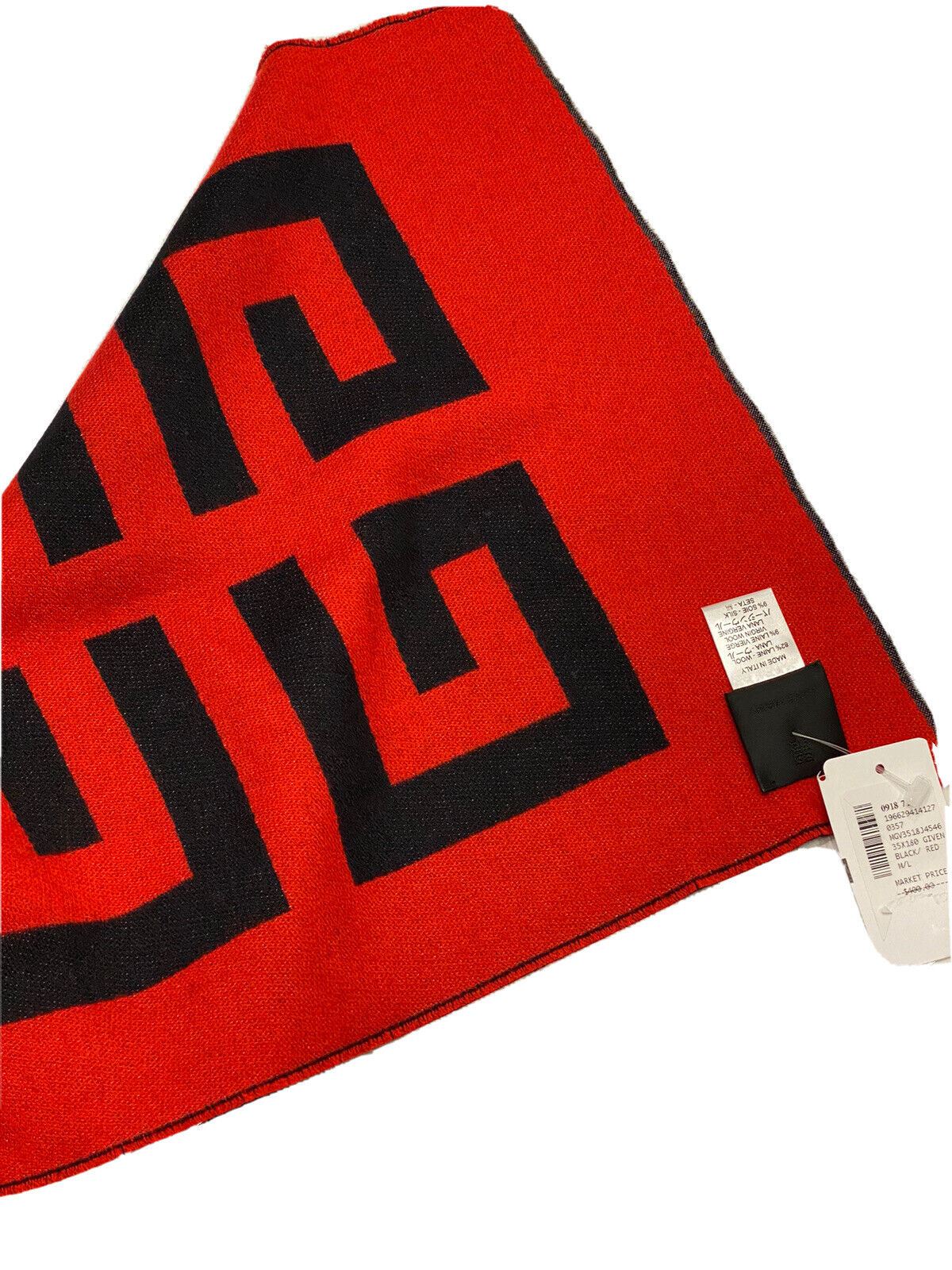 Двусторонний черно-красный шарф из смесовой шерсти с логотипом Givenchy, NWT, 400 долларов США, Ш 14 x Д 70 дюймов, Италия 