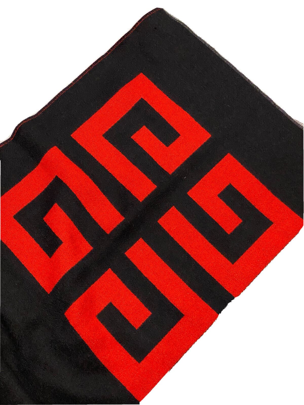 NWT $400 Givenchy Logo Reversible Wool Blend Black/Red Scarf 14"W x 70"L Italy