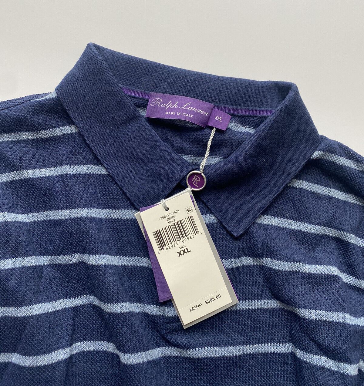 Neu mit Etikett: 395 $ Ralph Lauren Purple Label Custom Slim Fit Baumwoll-Leinen-Poloshirt 2XL