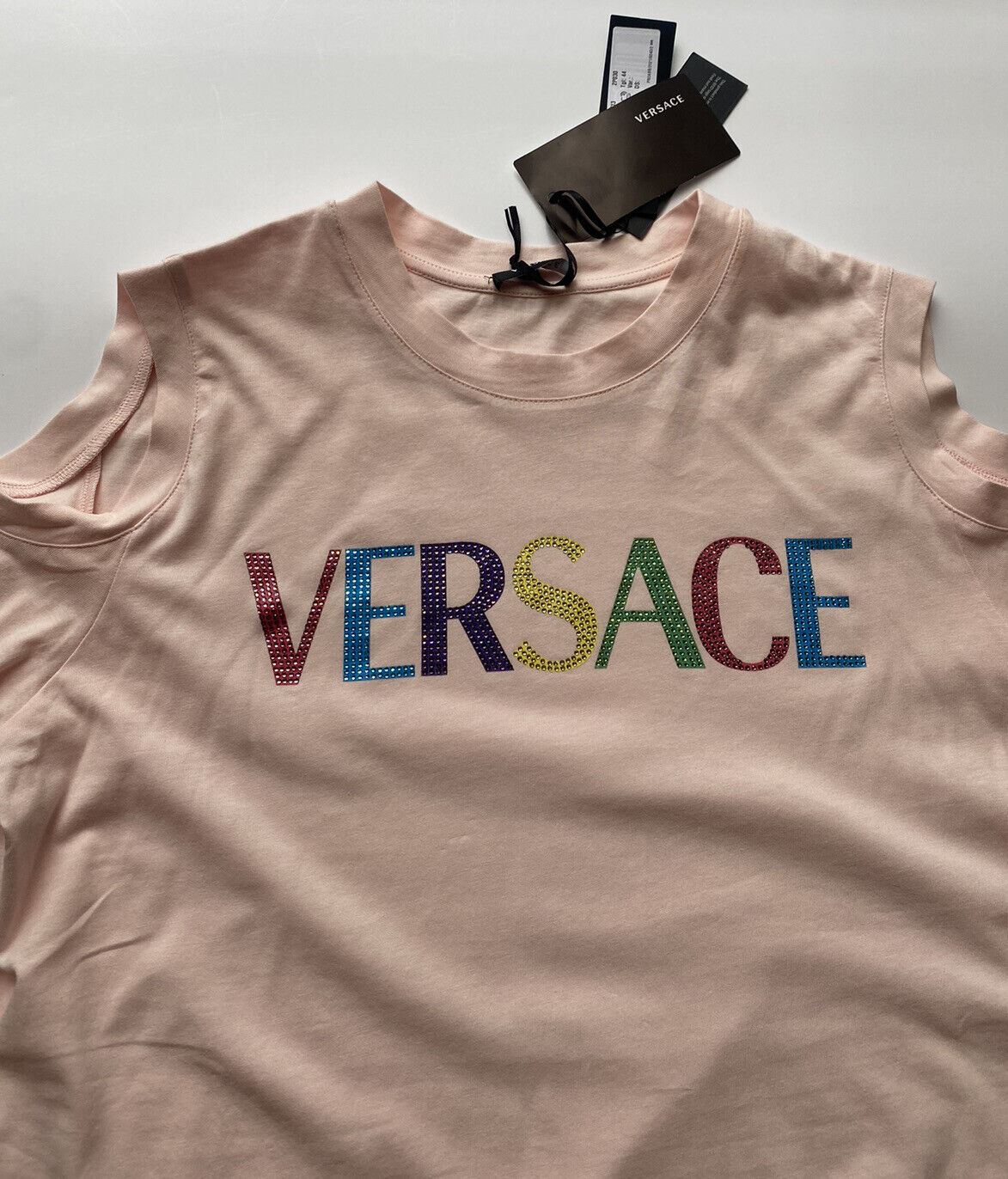 NWT Versace Women's Embroidery Logo Rose Jersey T-Shirt 10 US (44 Euro) 1004970