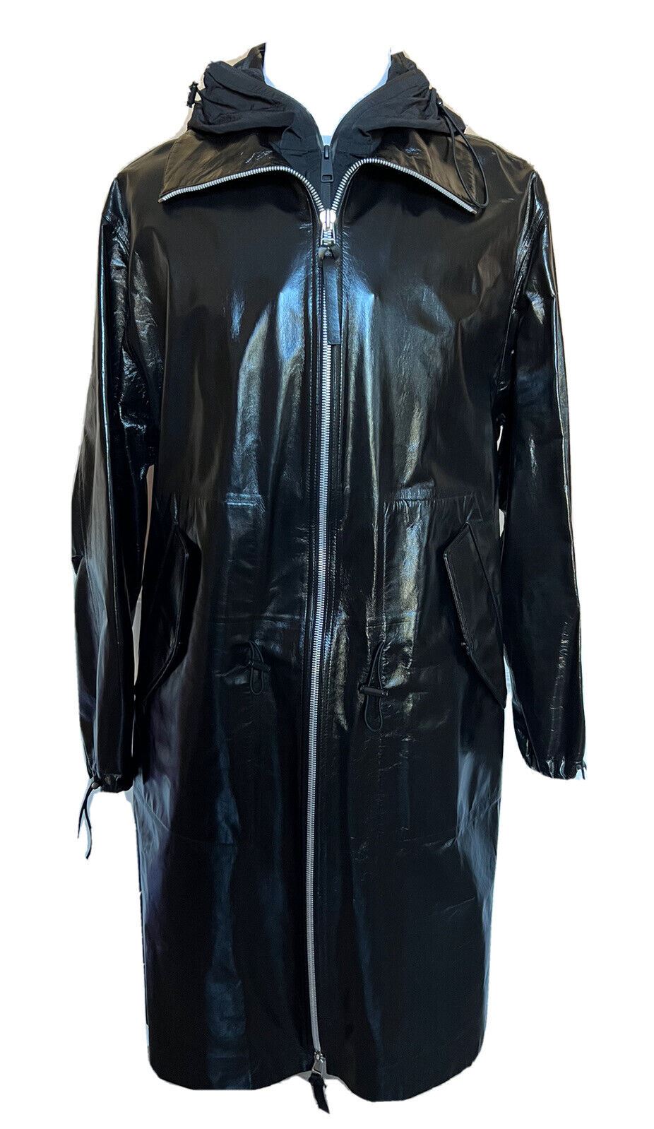 NWT $7500 Bottega Veneta Women's Coat in Shiny Leather Black 633444 Small