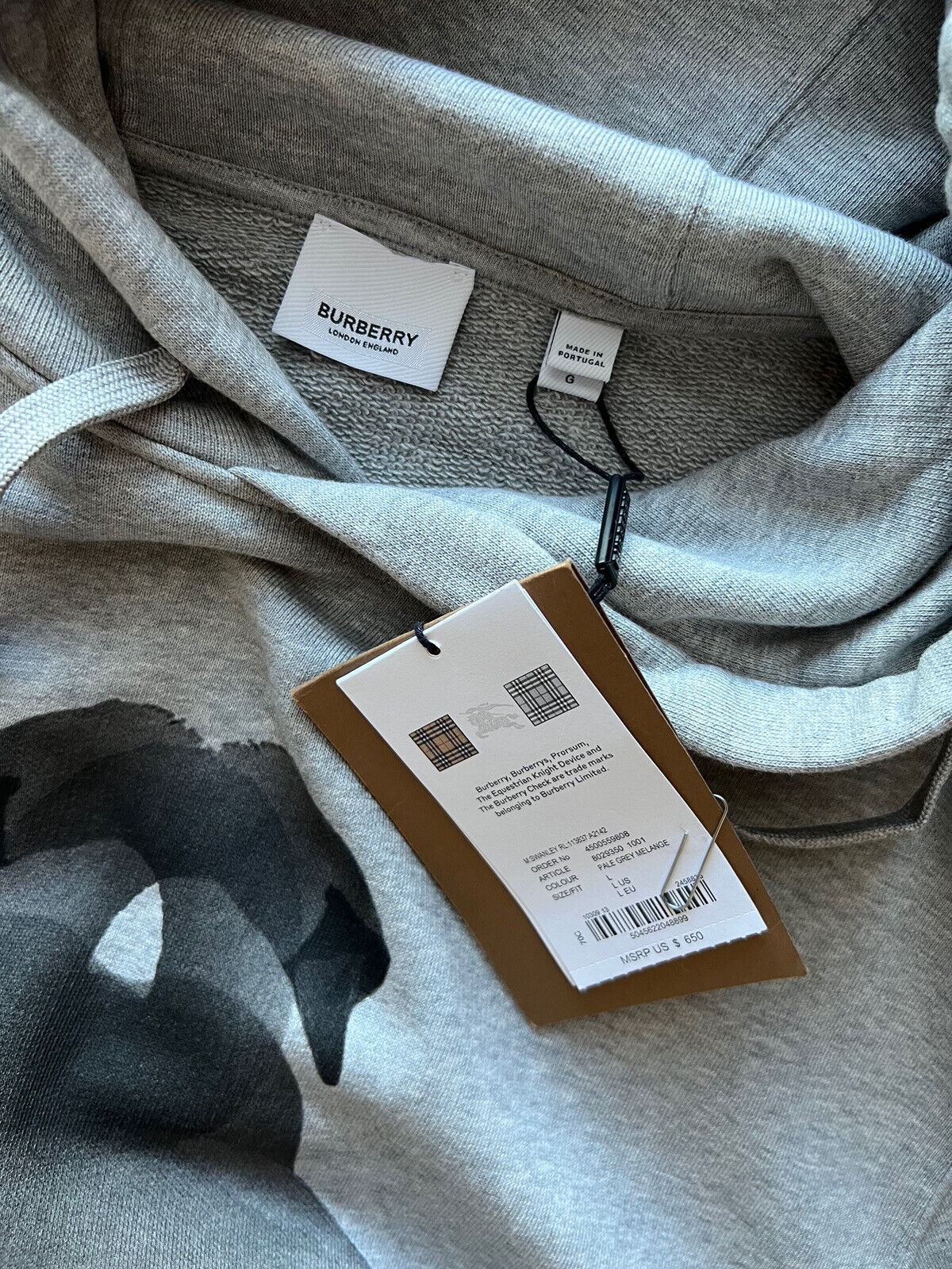 NWT $650 Burberry Swanley Gray Montage Print Sweatshirt with Hoodie L Portugal