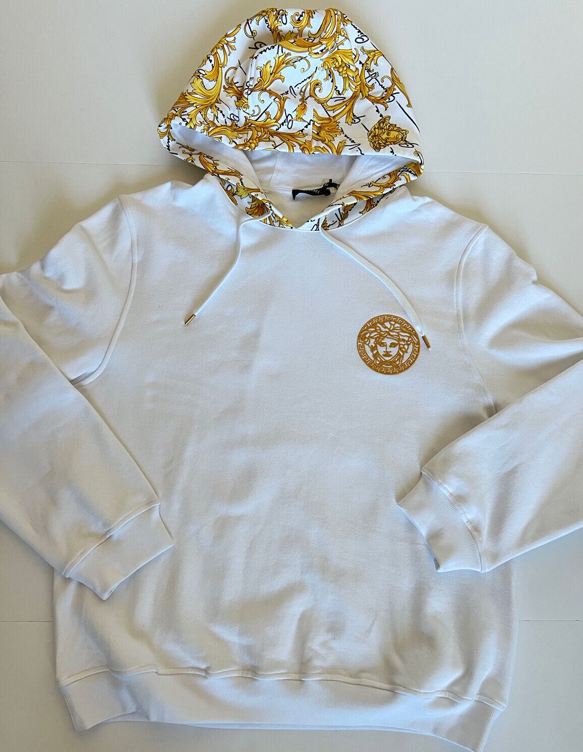 NWT $1150 Versace Medusa Baroque Print Sweatshirt with Hoodie White 4XL 1003253