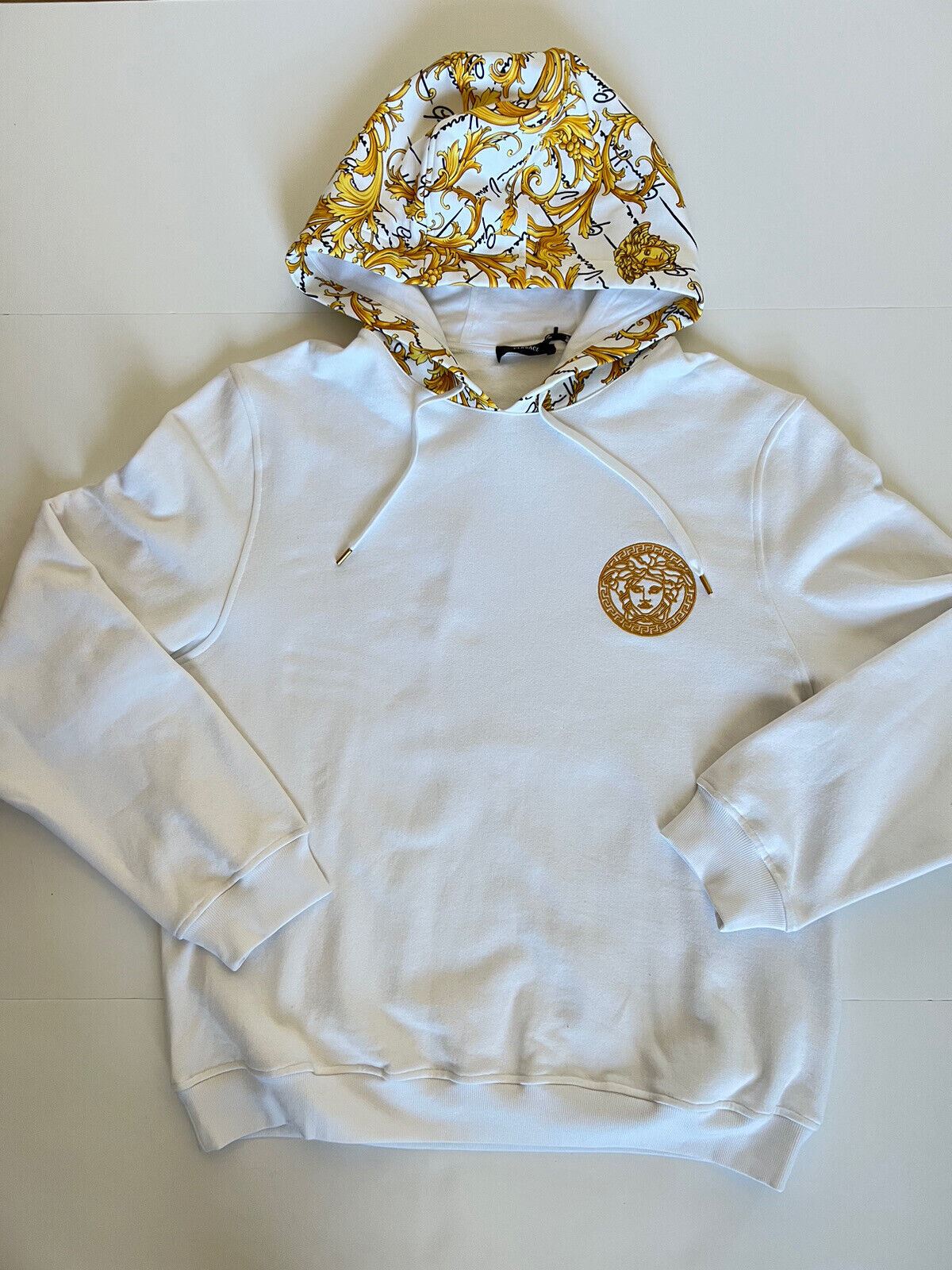 NWT $1150 Versace Medusa Baroque Print Sweatshirt with Hoodie White 5XL 1003253