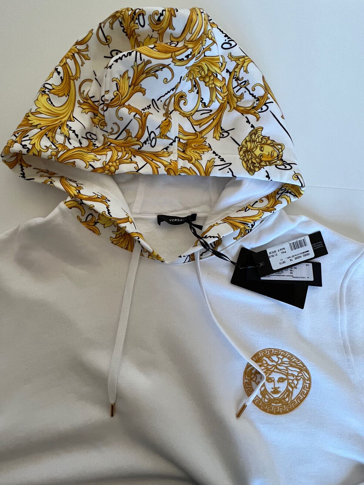 NWT $1150 Versace Medusa Baroque Print Sweatshirt with Hoodie White 5XL 1003253