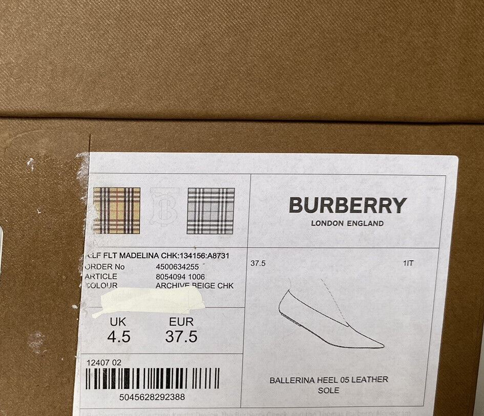 NIB $720 Burberry Women's Madelina Vintage Check Pointed Toe Flats 7.5 US (37.5)