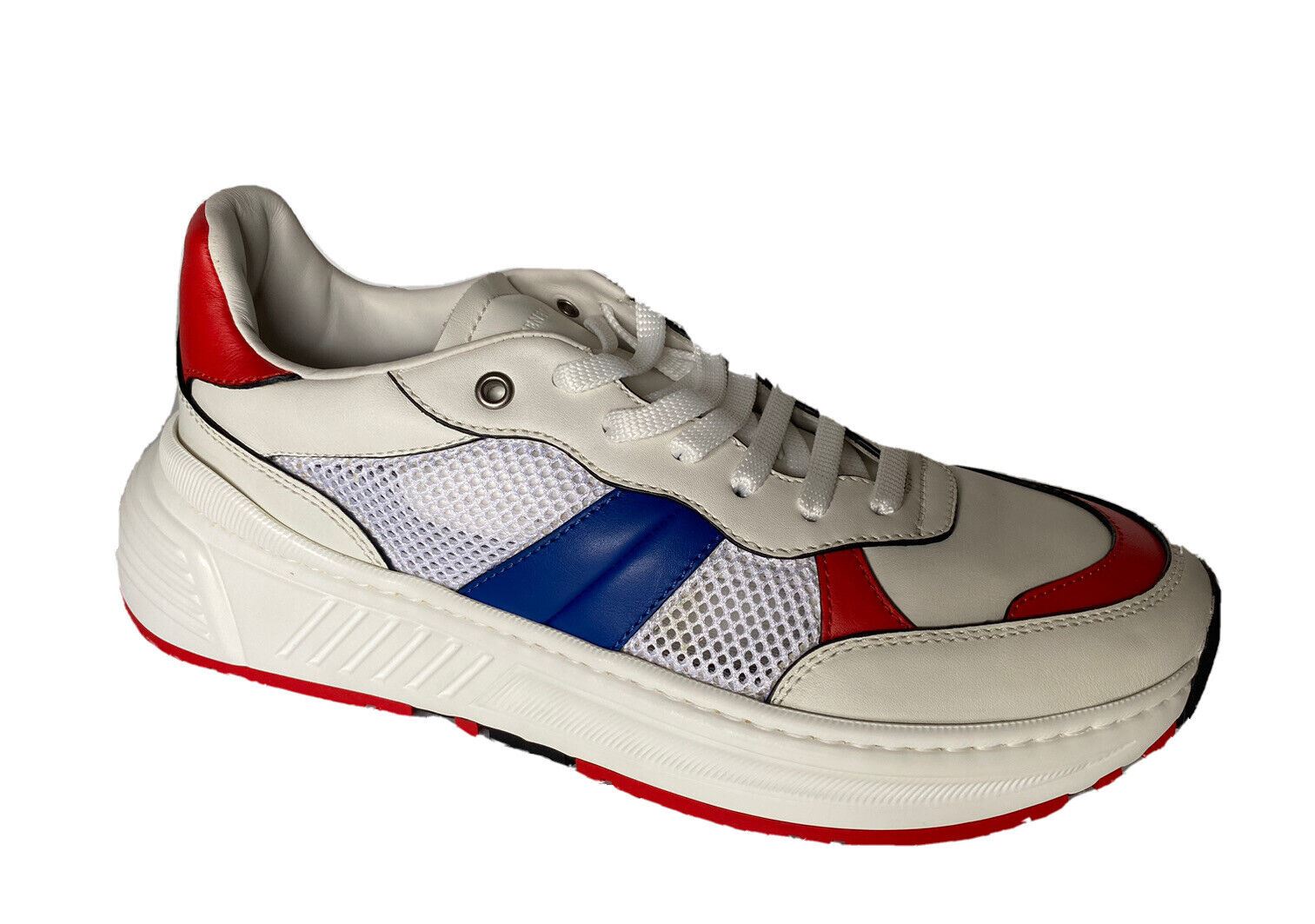 NIB Bottega Veneta Mens Leather & Mesh Sneakers White/Red/Blue 10 US 565646 9080