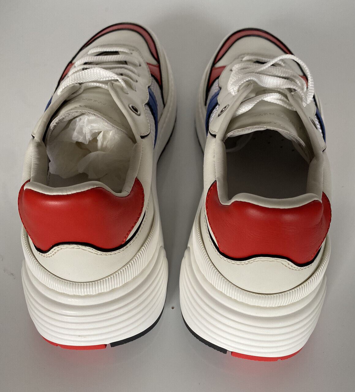 NIB Bottega Veneta Herren-Sneaker aus Leder und Mesh, Weiß/Rot/Blau, 10 US 565646 9080