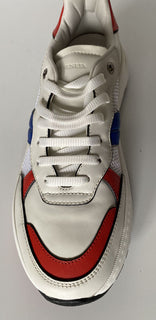 NIB Bottega Veneta Herren-Sneaker aus Leder und Mesh, Weiß/Rot/Blau, 11 US 565646 9080