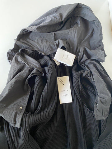 Neu mit Etikett: 1750 $ Bottega Veneta Herren-Pulloverjacke aus grober Merinowolle, Schwarz, L 631288