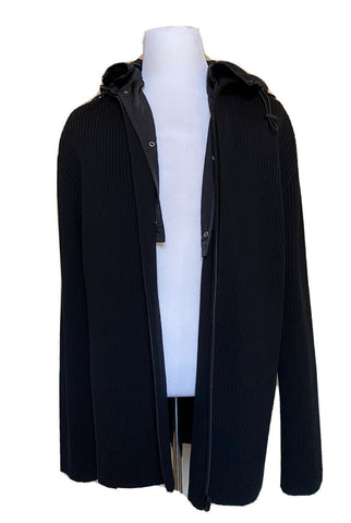 Neu mit Etikett: 1750 $ Bottega Veneta Herren-Pulloverjacke aus grober Merinowolle, Schwarz, L 631288