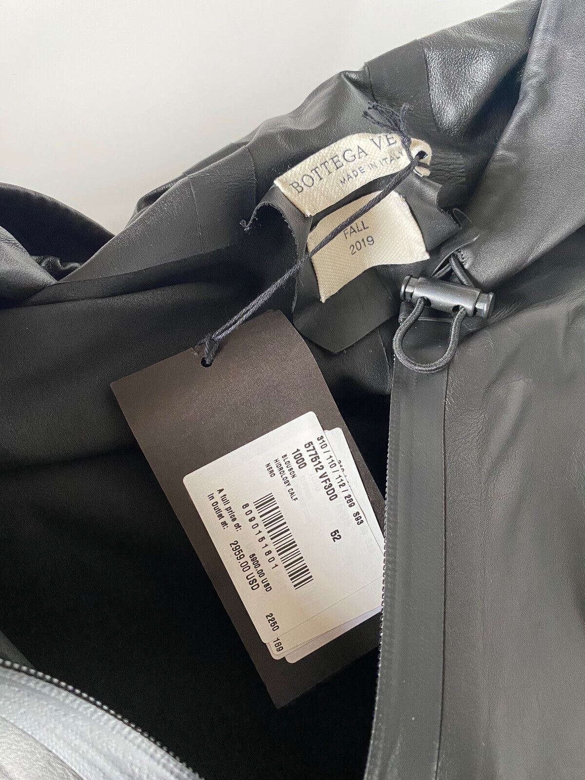 NWT $5900 Bottega Veneta Мужская легкая куртка из телячьей кожи с капюшоном Черная 42 США