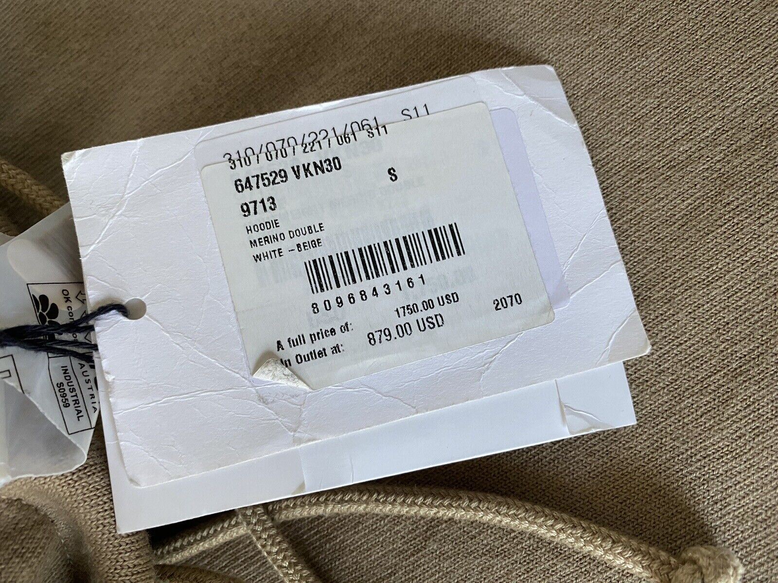 Neu mit Etikett: 1750 $ Bottega Veneta Damen-Hoodie-Wollpullover Beige Small 647529 Italien 
