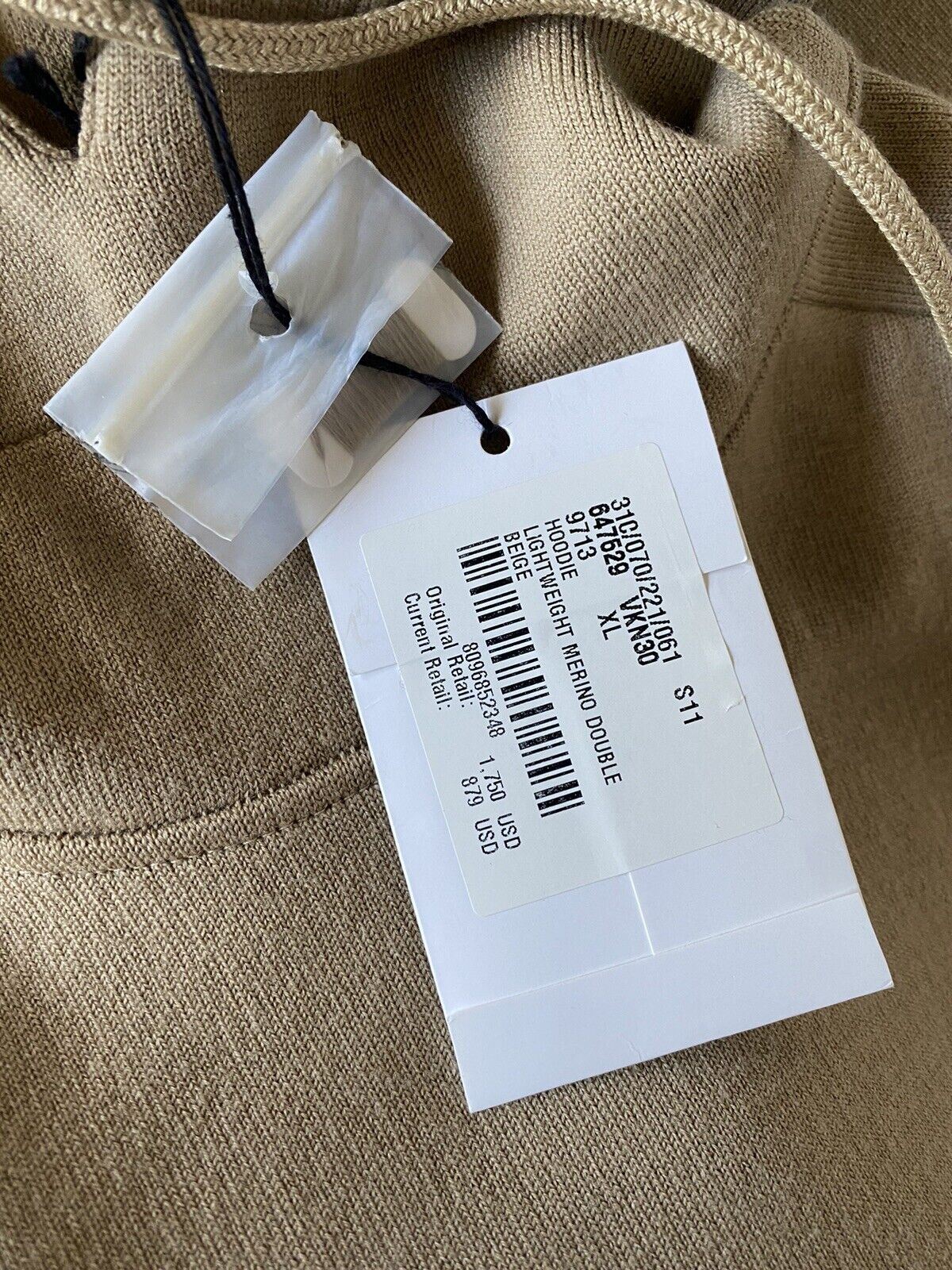 NWT $1750 Женская толстовка с капюшоном Bottega Veneta Шерстяной свитер Бежевый XL 647529 Италия 