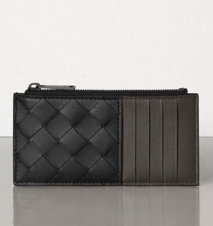 NWT $520 Bottega Veneta Leather Slim Wallet Intreccio Black/Graphite 591379