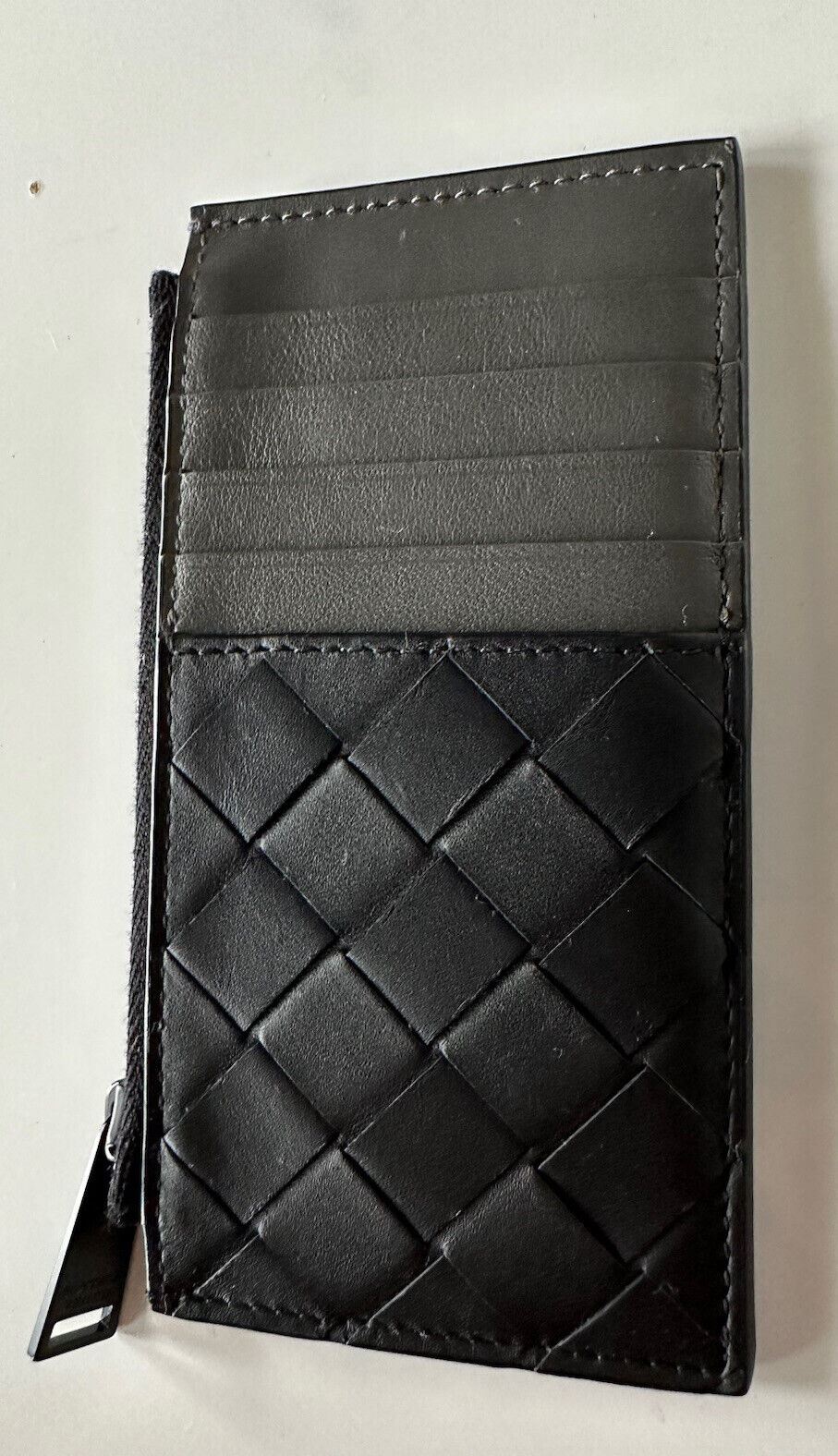 NWT $520 Bottega Veneta Leather Slim Wallet Intreccio Black/Graphite 591379