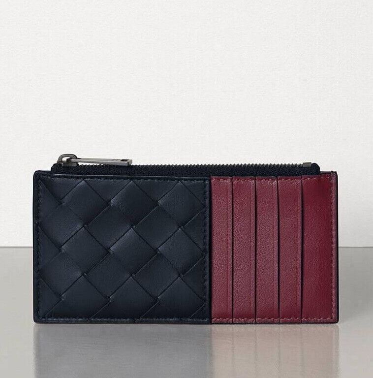 Neu mit Etikett: 520 $ Bottega Veneta Leder-Slim-Geldbörse Intreccio Weave Mitternachtsblau 591379