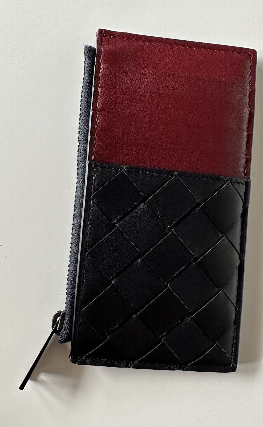 Neu mit Etikett: 520 $ Bottega Veneta Leder-Slim-Geldbörse Intreccio Weave Mitternachtsblau 591379