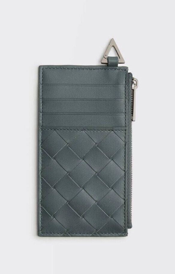 NWT $520 Bottega Veneta Leather Slim Wallet Intreccio Weave Slate 619200