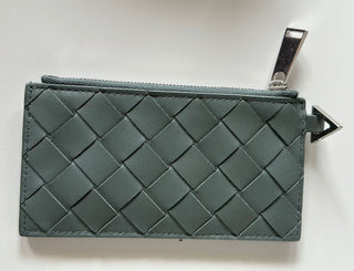 Neu mit Etikett: 520 $ Bottega Veneta Leder-Slim-Geldbörse Intreccio Weave Slate 619200