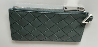 Neu mit Etikett: 520 $ Bottega Veneta Leder-Slim-Geldbörse Intreccio Weave Slate 619200
