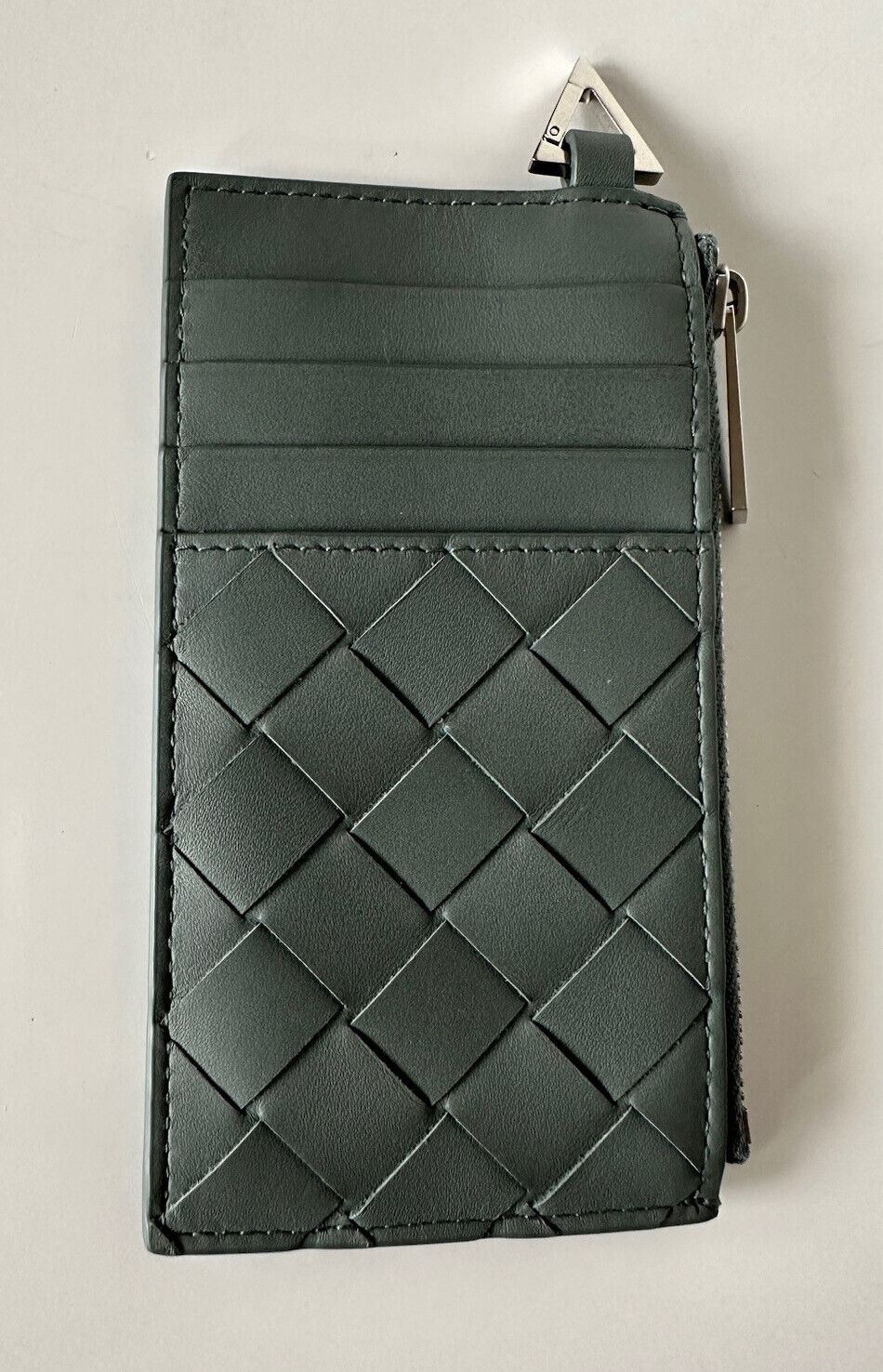 NWT $520 Тонкий кожаный кошелек Bottega Veneta Intreccio Weave Slate 619200
