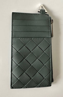 Neu mit Etikett: 520 $ Bottega Veneta Leder-Slim-Geldbörse Intreccio Weave Slate 619200