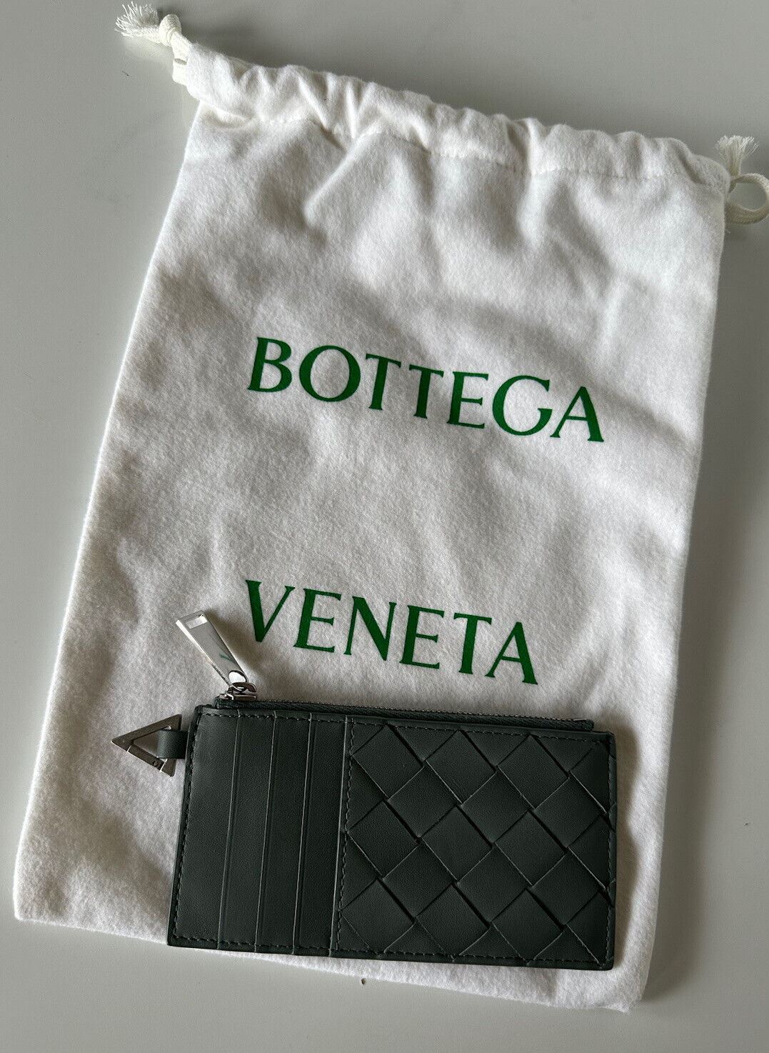 NWT $520 Bottega Veneta Leather Slim Wallet Intreccio Weave Slate 619200
