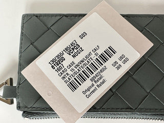 Neu mit Etikett: 520 $ Bottega Veneta Leder-Slim-Geldbörse Intreccio Weave Slate 619200