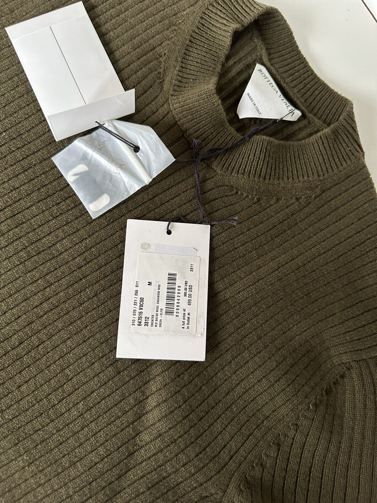 NWT 980 $ Bottega Veneta Woll-/Kaschmirpullover Grün-Oliv Medium 647515 