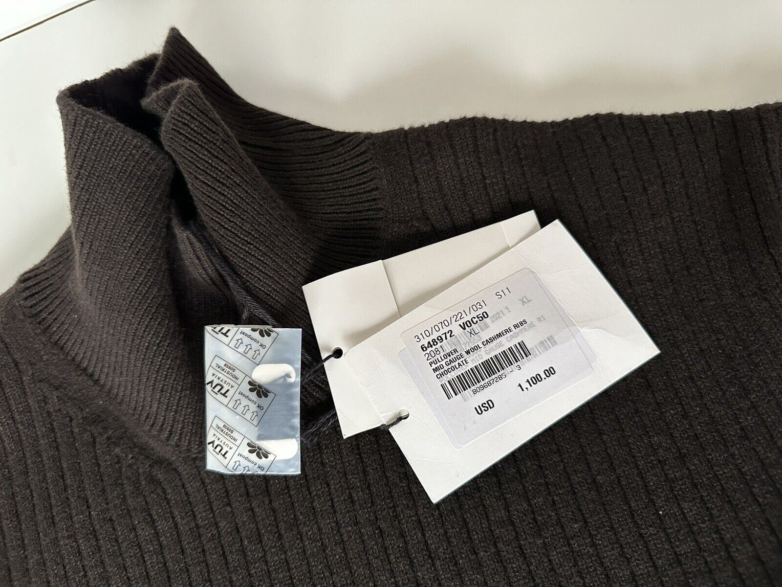 NWT $1100 Bottega Veneta Cashmere/Wool Turtleneck Sweater Chocolate  XL 648972