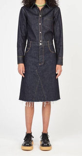NWT $1980 Bottega Veneta Japanisches Raw-Denim-Hemd mit Rock 6 US (40 Euro) IT