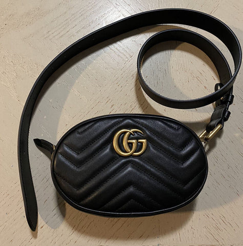 New Gucci GG Monogram Leather Belt Bag Black Size 85/34 Made in Italy
