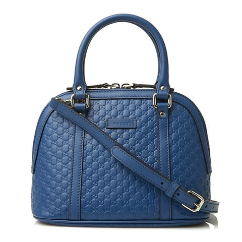 New Gucci GG Leather GG Microguccissima Monogram Dome Bag Blue Made in Italy