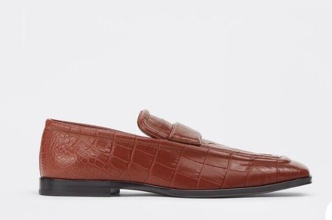 NIB $1050 Bottega Veneta Alligators Print Leather Shoes Brown 11 US 651350