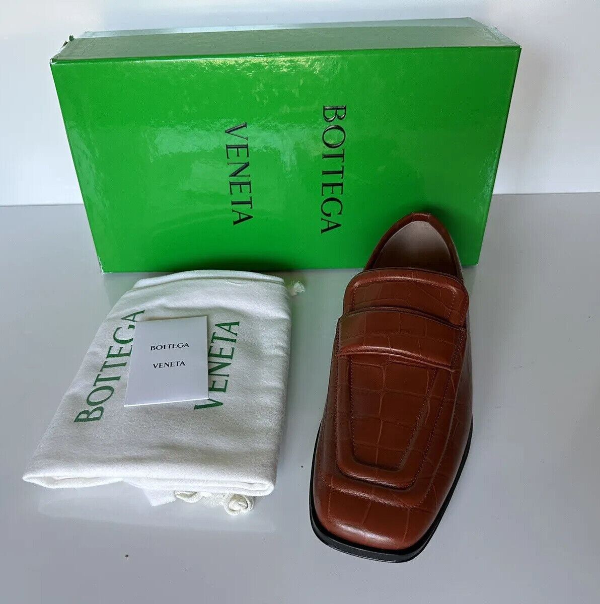 NIB $ 1050 Bottega Veneta Alligators Print Lederschuhe Braun 11 US 651350