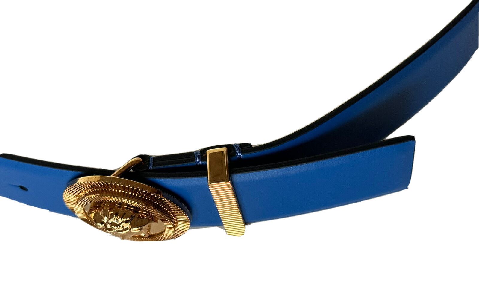 Синий кожаный ремень с пряжкой Medusa Versace 550 долларов США 90 (36), сделано в Италии 