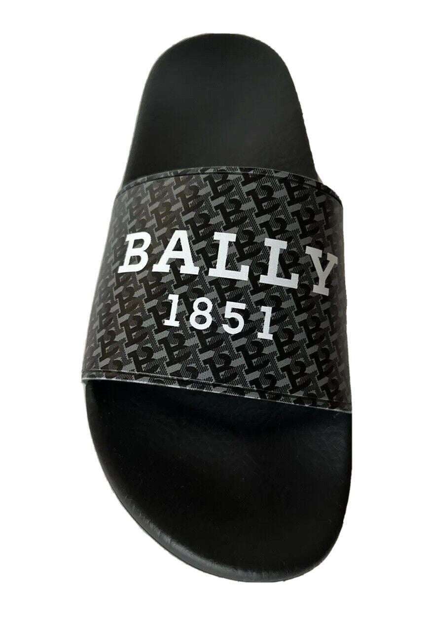 NIB Bally Sabrio Herren Slide Rubber Black Logo Sandalen 11 US 6301209 Italien 