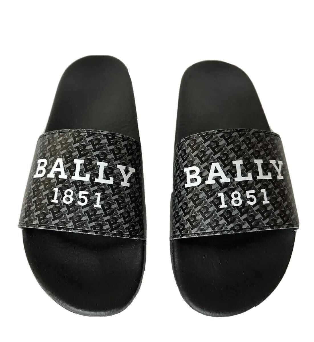 NIB Bally Sabrio Men's Slide Rubber Black Logo Sandals 11 US 6301209 Italy