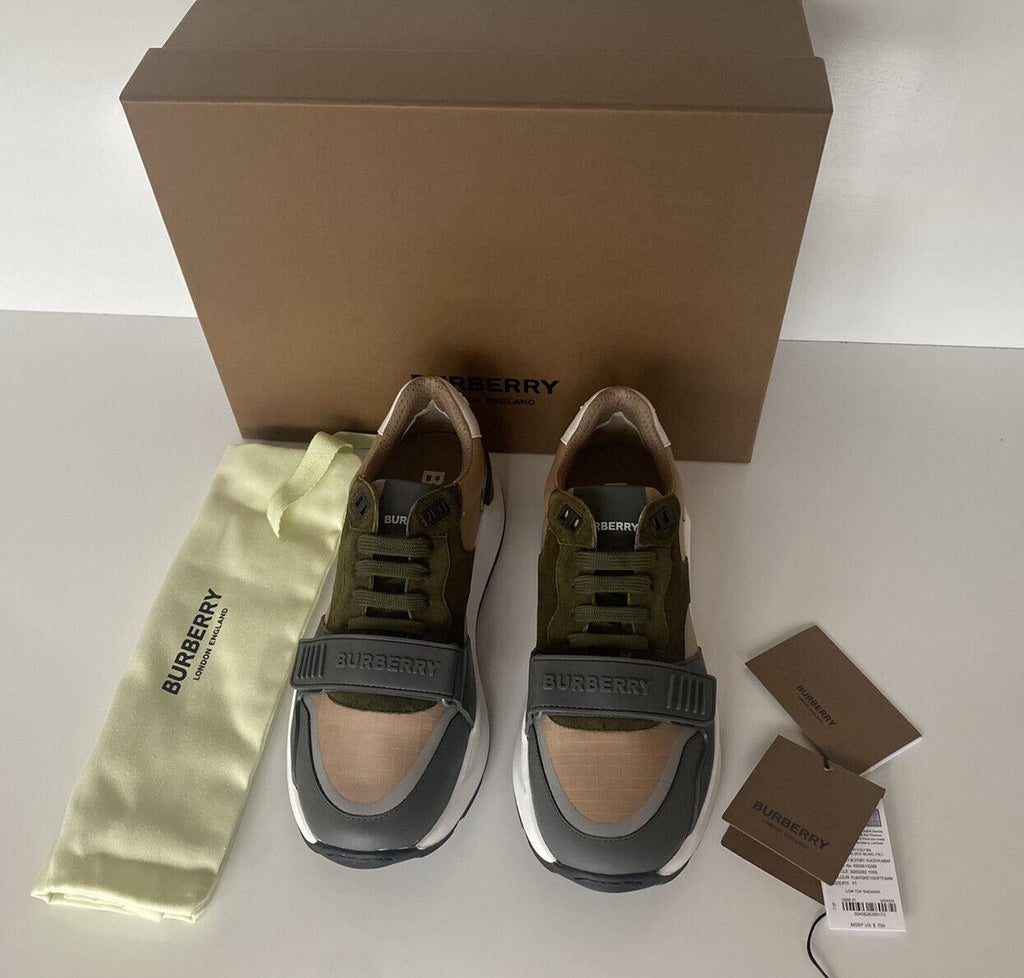NIB Burberry Herren Ramsey Check Beige &amp; Green Sneakers 8 US (41 Euro) 8045292 IT 